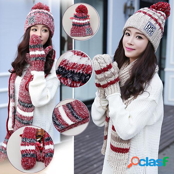 Conjunto Tricotado de Algodão Gorro Lenço Luvas