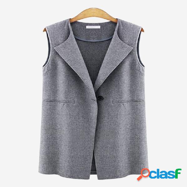 Cor sólida sem mangas Turn-down Collar Colete Cardigan