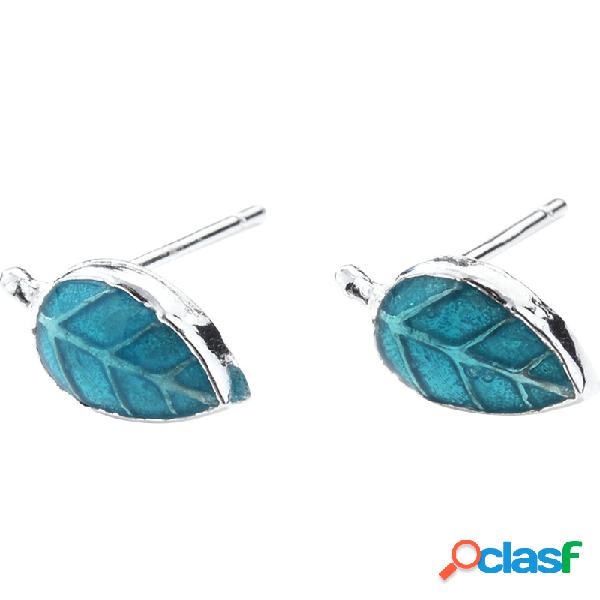 Elegante Orelha Stud Brincos 925 Sterling Silver Azul Folha