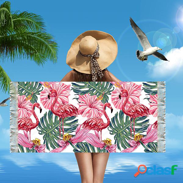 Flamingo Padrão Microfibra Retangular Com Franjas Praia