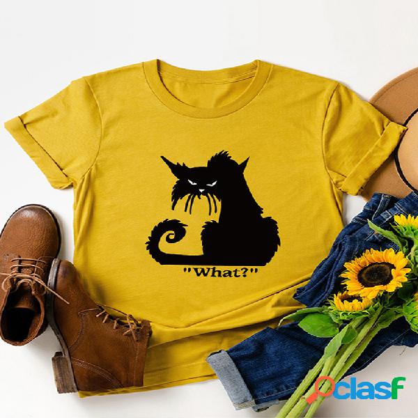 Gato dos desenhos animados impresso manga curta O-pescoço