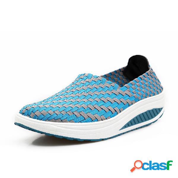 Handmade Knitting Color Match Slip On Sport Platform Shake