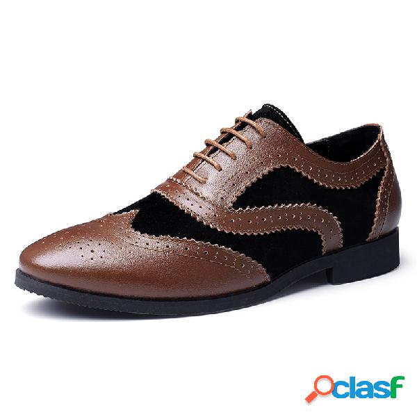 Homens Brogue Cor Bloqueio Oxfords Elegantes Atam Sapatos