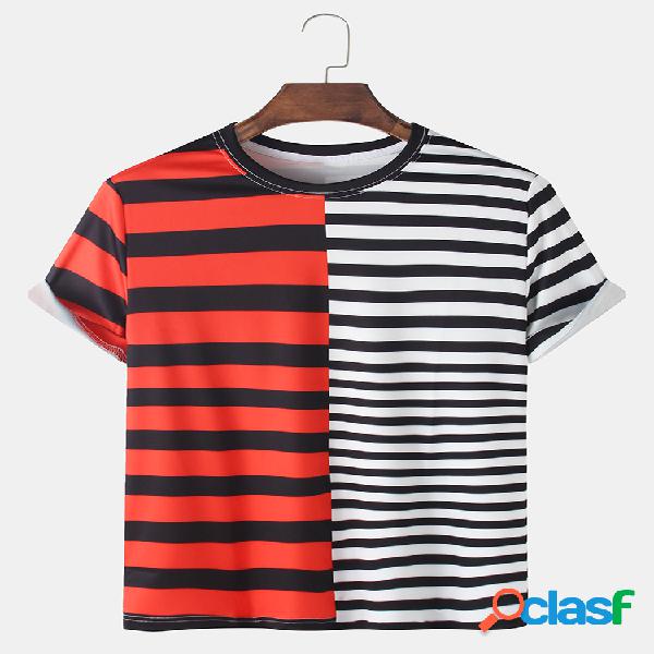 Homens Patchwork e listrado impressão respirável Loose