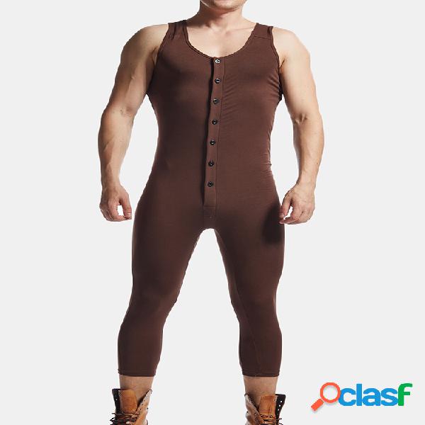 Homens Plain Onesies Pijama Sem Mangas Com Letras