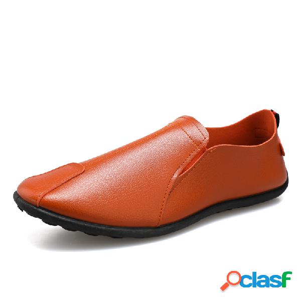 Homens Pure Color PU Leather Slip On Casual Driving Shoes