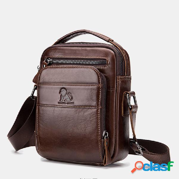 Homens Sólidos Bolsa Couro Genuíno Crossbody Bolsa