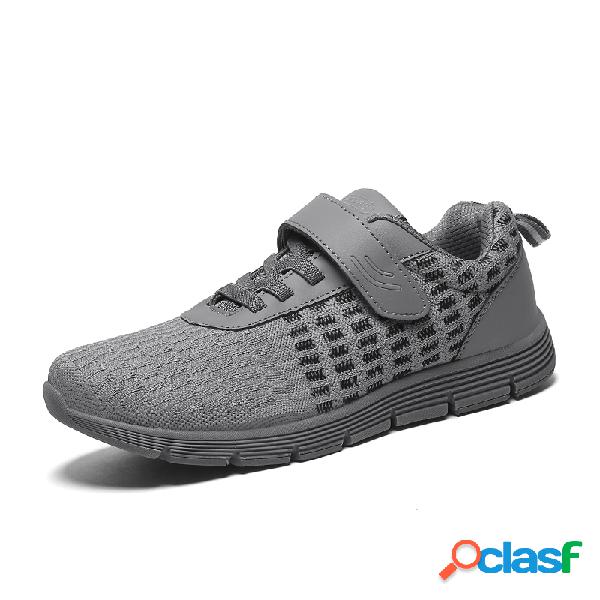 Homens malha tecido Brethable Hook Loop Soft Walking Shoes