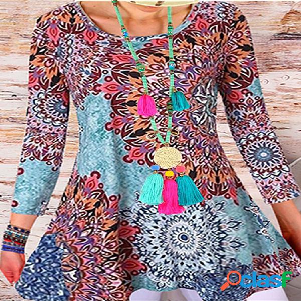 Imprimir manga comprida irregular Casual Plus Blusa Tamanho