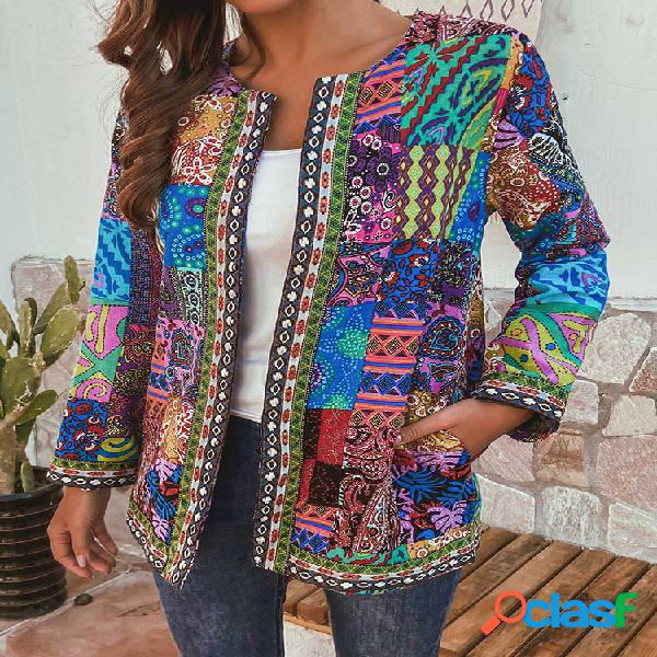 Jaquetas de algodão de impressão floral estilo étnico