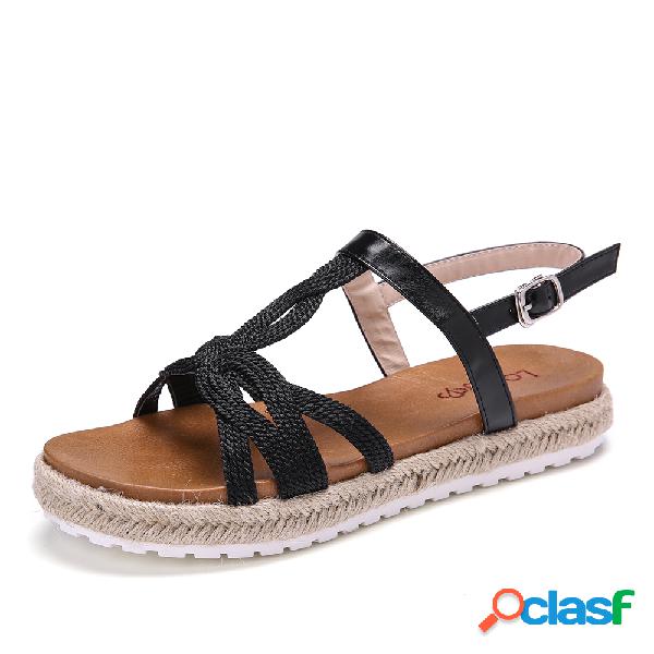 LOSTISY Aberto Toe Alpargatas Flat Summer Buckle Slingback