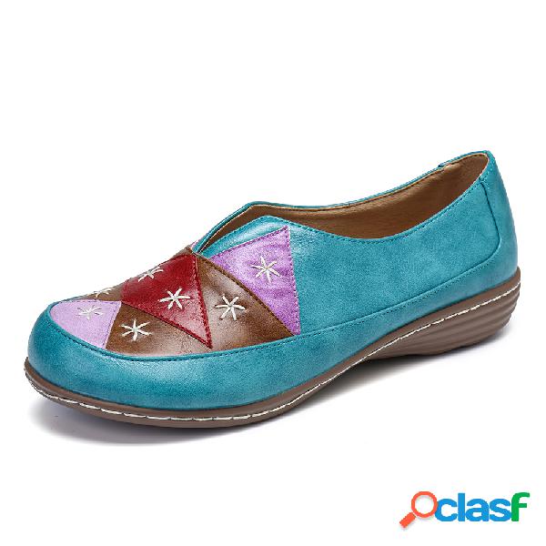 LOSTISY Color Block Costura artesanal Toe Round Flat Shoes