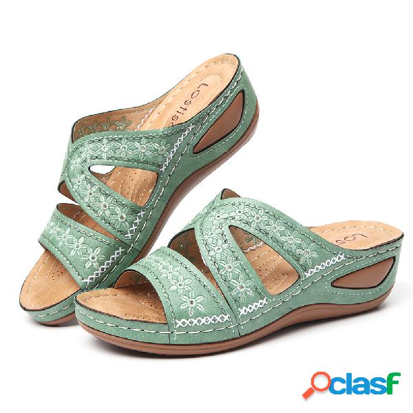 LOSTISY Plus Tamanho Handmade Flor Bordado Toe Aberto