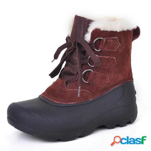 LOSTISY Suede Splicing Fur Forrado Snow Mid Bezerro Slip