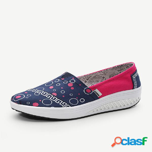 Lona Padrão Rocker Sole Shake Sapatos de Plataforma Casual