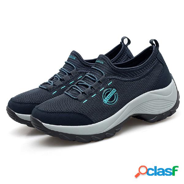 Malha Splicing Rocker Sole Plataforma Casual Mulheres