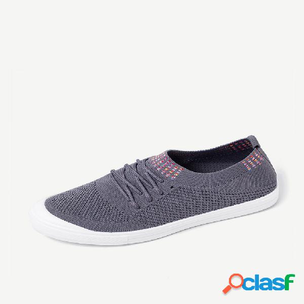 Malha de mulheres malha respirável ata até sapatos casuais