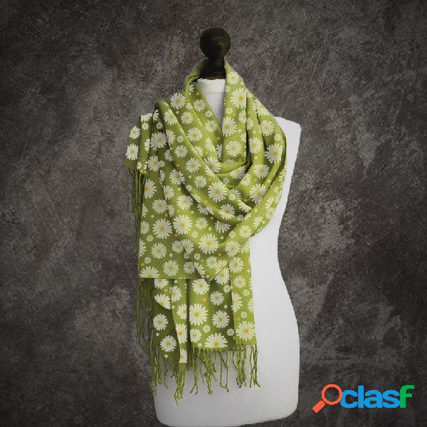 Margarida floral impresso cachecol feminino cachecol longo