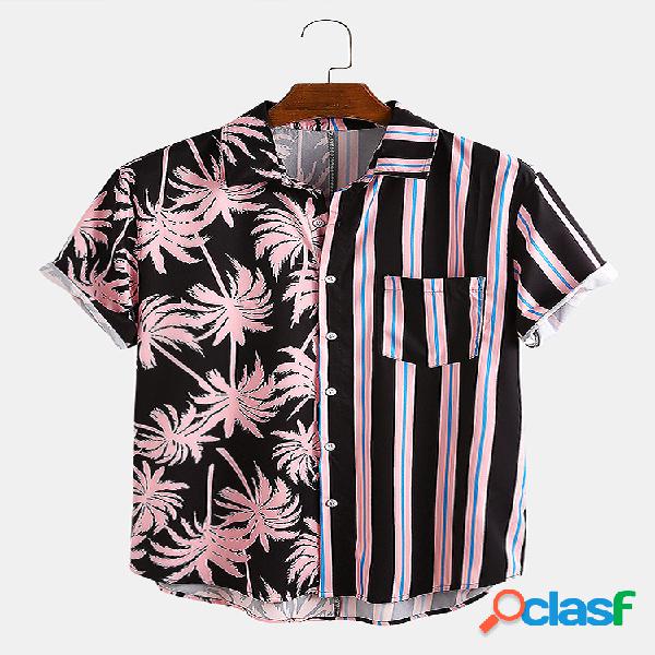 Men Coco Print Stripe Stitching Casual Holiday Curved Hem