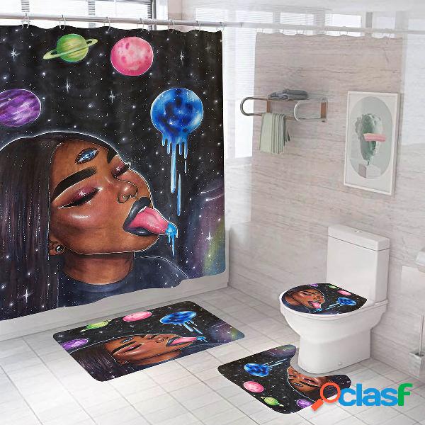 Meninas africanas Impressão Banheiro Conjunto de Cortina de