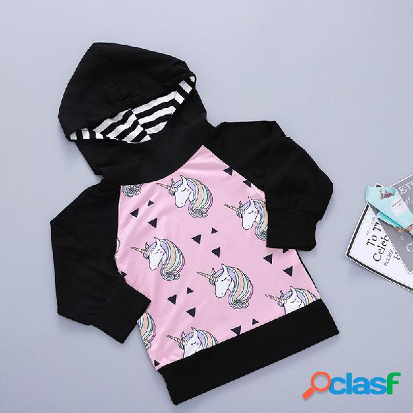 Meninas de impressão de cavalo com capuz camisola de manga