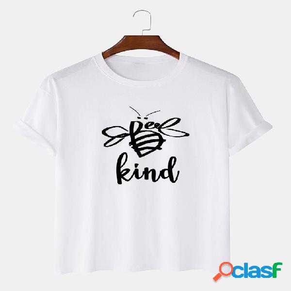 Mens 100% Cotton Bee Impresso em torno do pescoço Casual