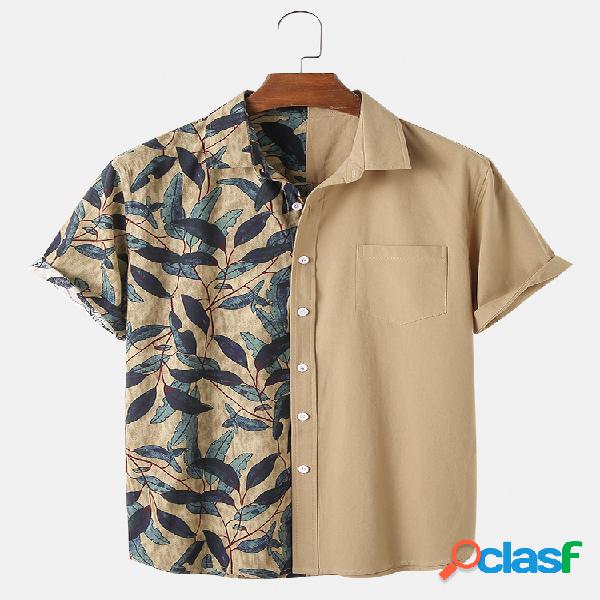 Mens 100% algodão Design Folha & Solid Patchwork Holiday