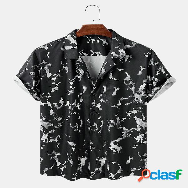 Mens Abstract Print manga curta Fit Designer Camisas