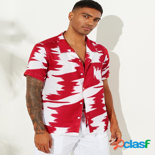 Mens Abstract Printed Turn Down Collar Contraste Cor Camisas