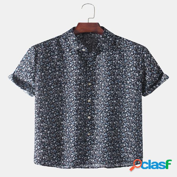 Mens Allover Floral Print Casual Camisas de manga curta