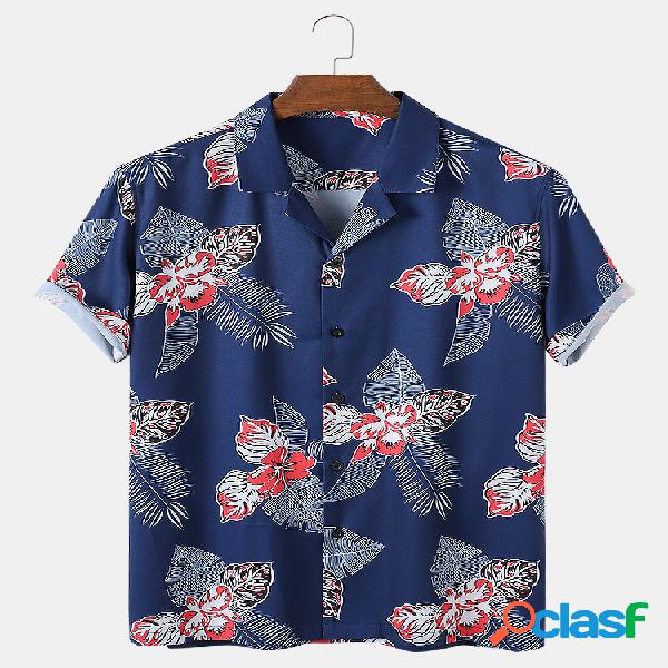 Mens Allover Floral Print Casual Light Camisas de manga