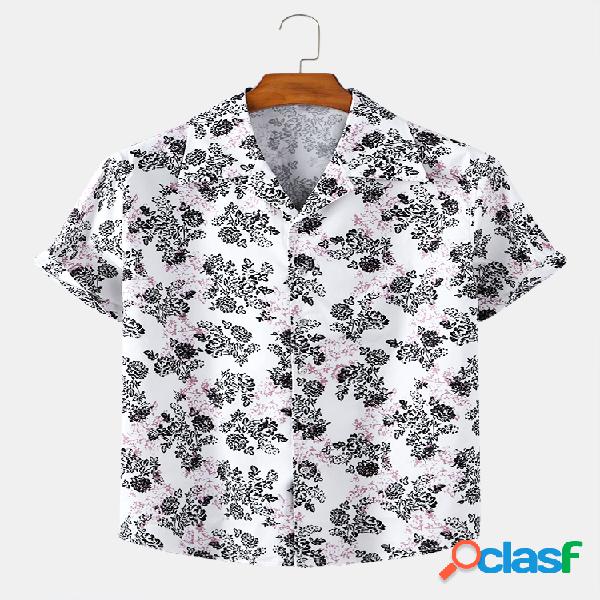 Mens Allover Floral Print Casual Simples Respirável e leve