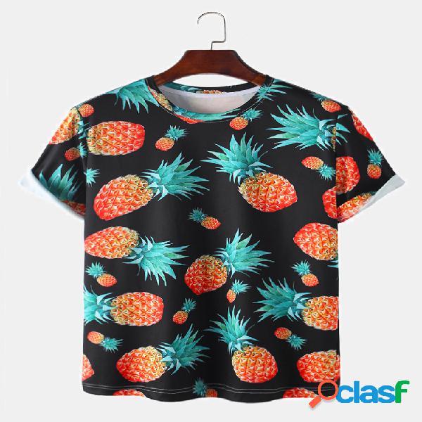Mens Allover Pineapple Print Casual Loose Light O-Neck