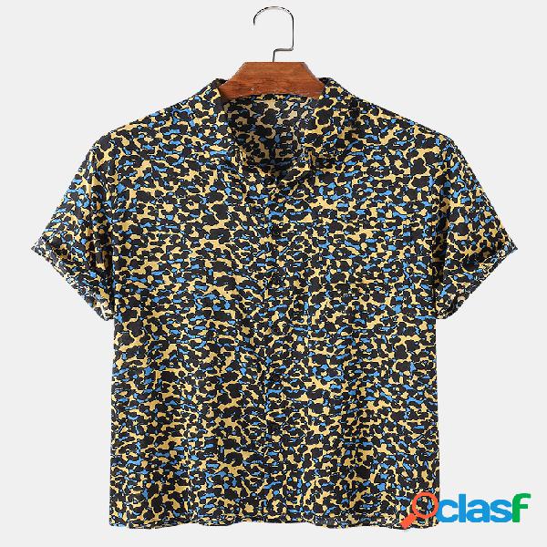 Mens Allover Print Camisas de manga curta de bolso casual