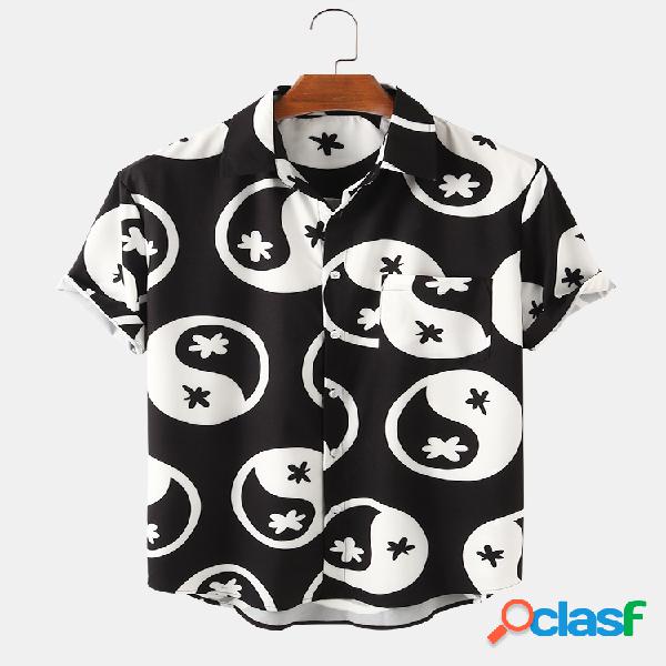 Mens Allover Print Camisas de mangas curtas respiráveis e