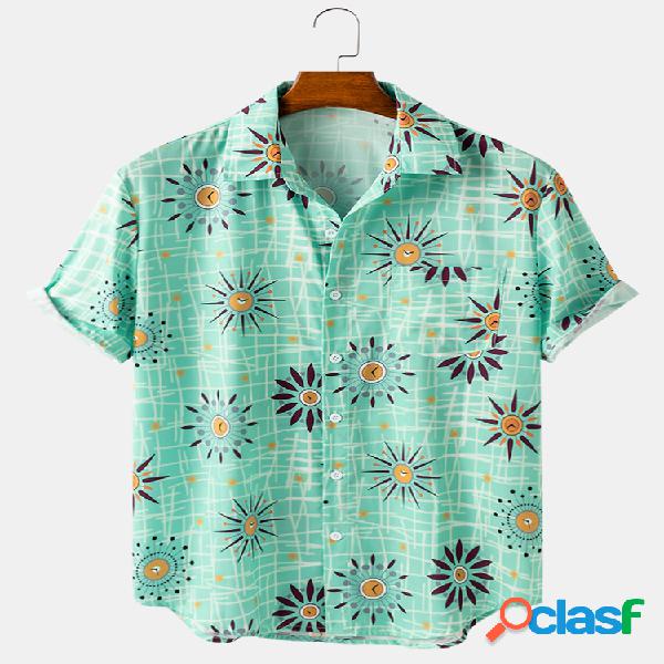 Mens Allover Print Respirável e fino verão Casual peito