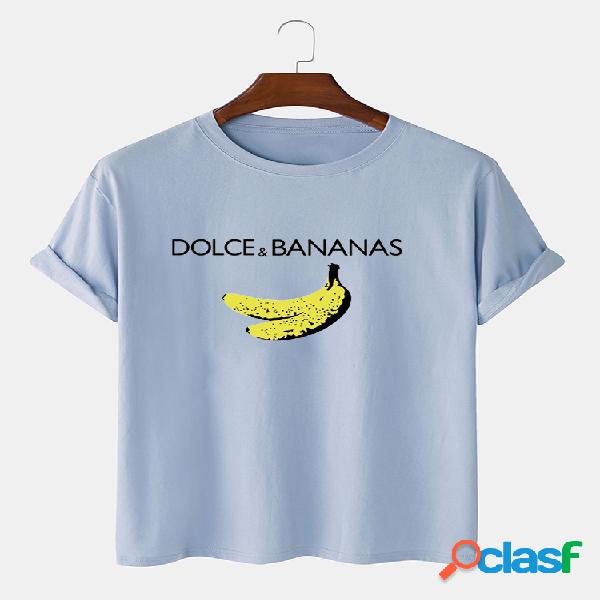 Mens Banana & Character Print Algodão Plain Respirável