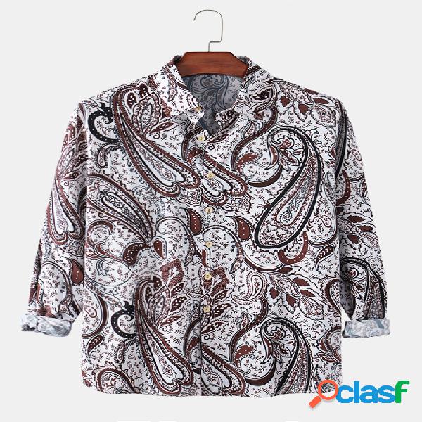 Mens Bandana Print Estilo étnico Respirável Luz Camisas de