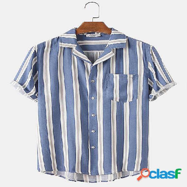 Mens Basic Striped Print Light Casual Verão Camisas de