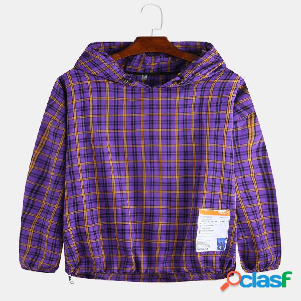 Mens British Style Plaid Fashion Design Camisolas com capuz