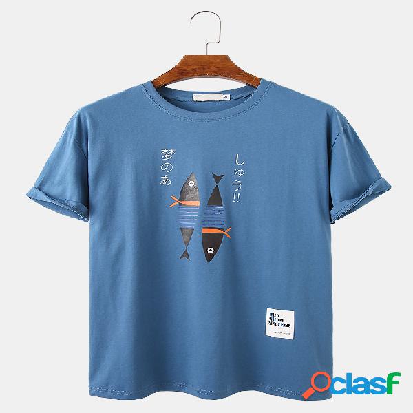 Mens Cartoon Fish & Character Print Loose Casual Light