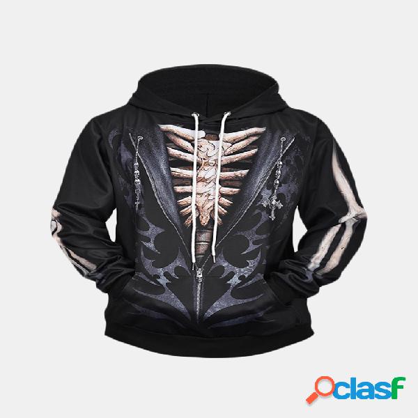 Mens Caveira 3D Impressão Hoodies Com Cordão Casual Plus