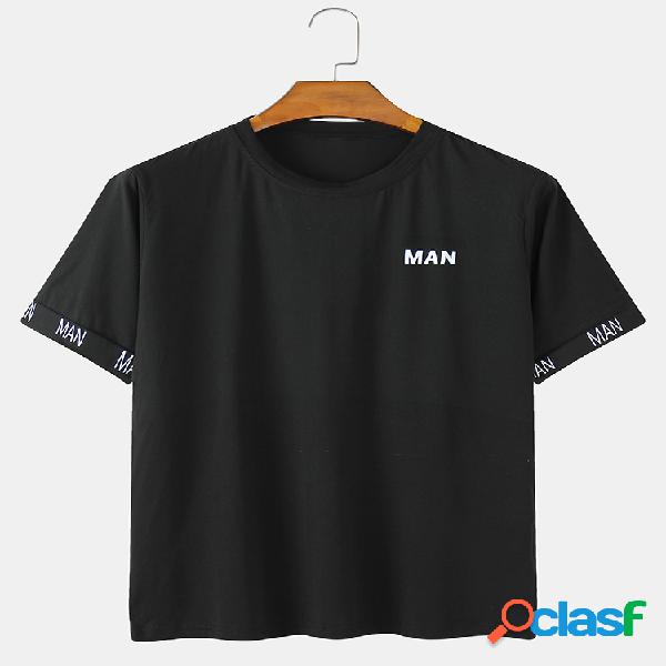 Mens Character Print Solid Color Casual Loose Round Neck