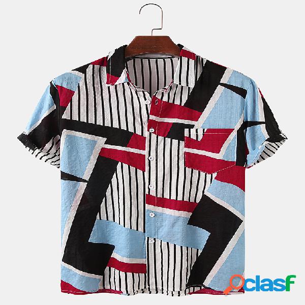 Mens Colorblock & Stripes Imprimir Casual Light Camisas de