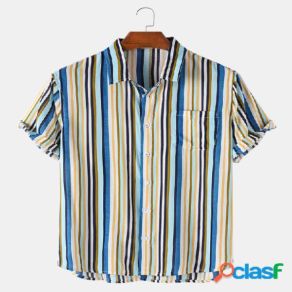 Mens Colorful Riscas Imprimir Casual Loose Light Camisas de