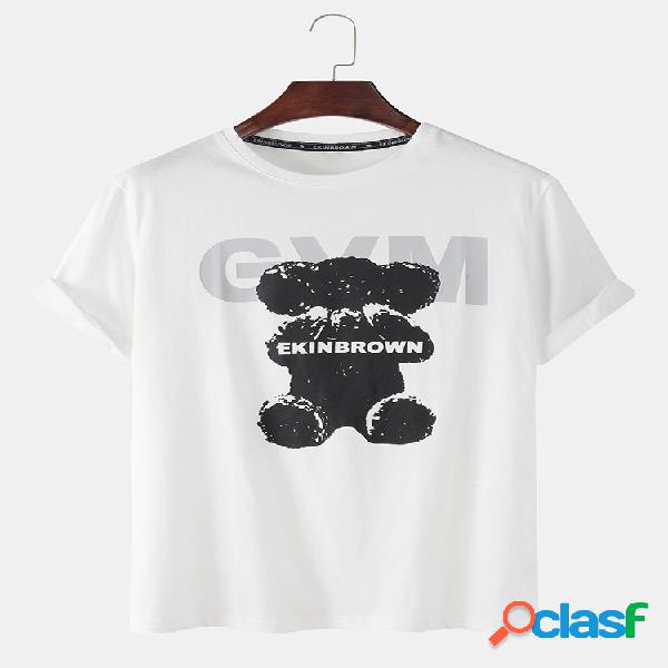 Mens Cotton Cartoon Bear Impresso em torno do pescoço