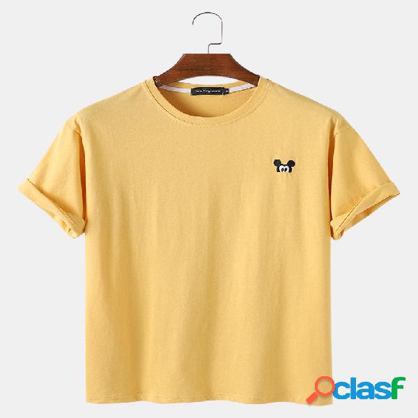 Mens Cotton Cartoon Rat Print Respirável Loose Casual