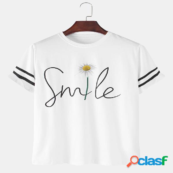 Mens Cotton Daisy & Slogan Print Breathable Light O-Neck