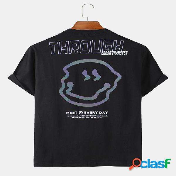 Mens Cotton Funny Emojis Print Plain Light Casual Loose