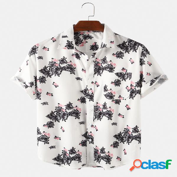 Mens Estilo étnico Floral Imprimir Plain Light Casual